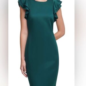 Tommy Hilfiger Dark Green Ruffle Sleeve Midi Dress